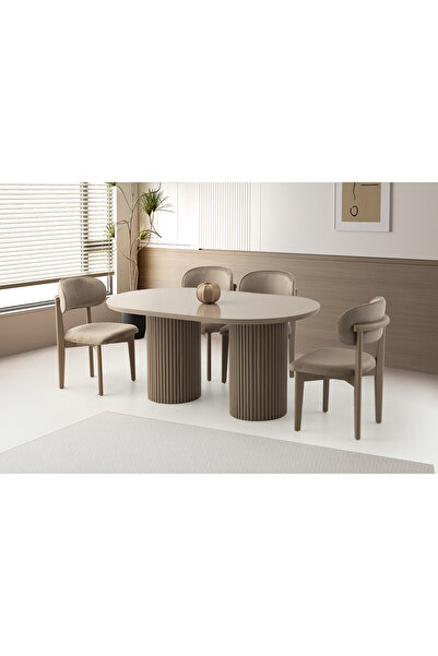 Viento Mobilya Orkide Cappicino HG Sabit 160X90 Masa 8 Kişilik B.Face Kumaş A...