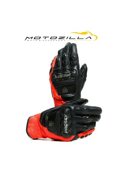 Prosev Gl60 Protect Leather Motorcycle Gloves (Red-Black)