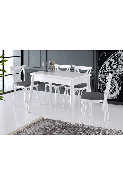 Viento Mobilya Dolunay Beyaz Renk Açılır 100X60 Masa Bahar 4 Kişilik Gri Kuma...