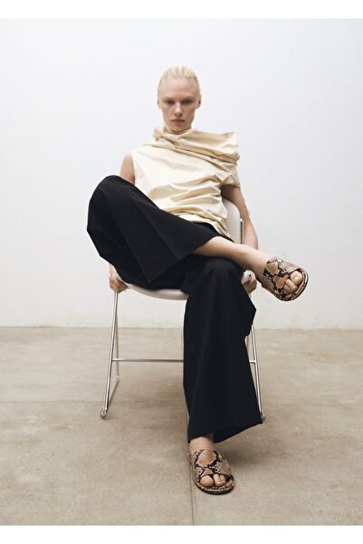 MANGO Woman Animal Print Leather Sandals