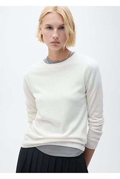 MANGO Woman Cotton Linen Round Collar Knitwear Sweater