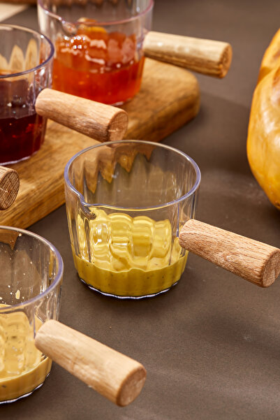 trendy kitchen مجموعة من 6 أطباق صلصة ميكا مربى - مقبض خشبي، سعة 80 مل للعروض الإفطار