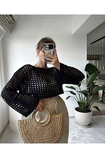 bi cooll Perforated Mesh Crop Short Summer Tricotat Perforat Tricotaj Pulover