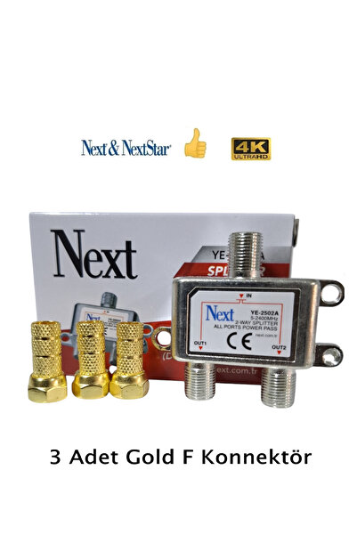 Vwin 2 li Splitter Anten Çoklayıcı Uydu Bölücü Next Ye-2502A + 3 Gold F Konne...