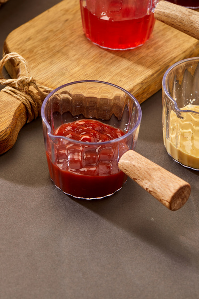 trendy kitchen مجموعة من 6 أطباق صلصة ميكا مربى - مقبض خشبي، سعة 80 مل للعروض الإفطار