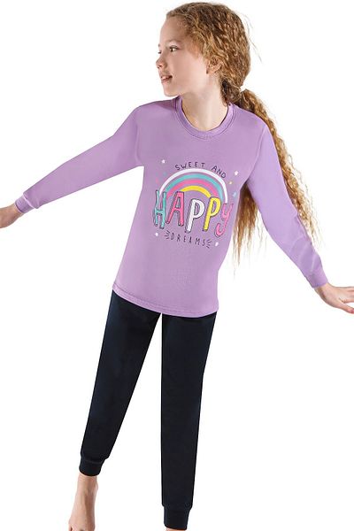 Ersoy Çocuk Giyim Ersoy 749GU Girl's Waiter Boy Long Sleeve Pajama Set-Purple