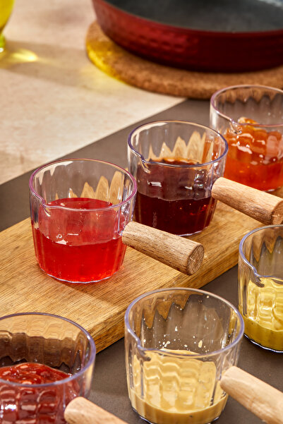 trendy kitchen مجموعة من 6 أطباق صلصة ميكا مربى - مقبض خشبي، سعة 80 مل للعروض الإفطار