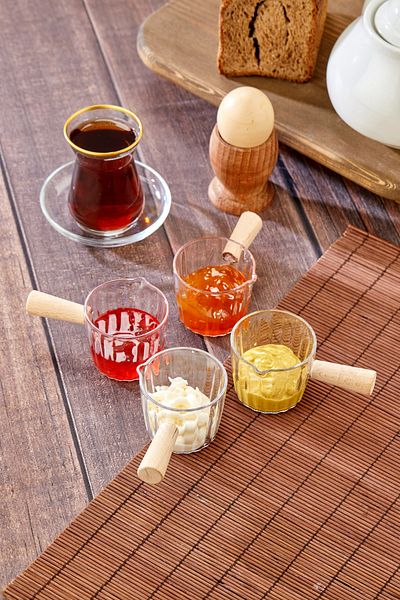 welcomein Set of 4 Mica Jam Sauce Bowl - Wooden Handle, 80ml Capacity Breakfast Tableware Presentation