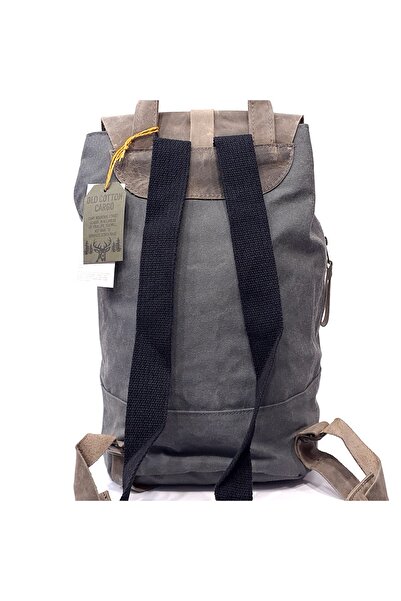 Old Cotton Hakiki Deri Kapaklı Çuval Model Mumlu Kanvas Vintage Dağcı  Su Geçirmez Premium Sırt Çantası 7154