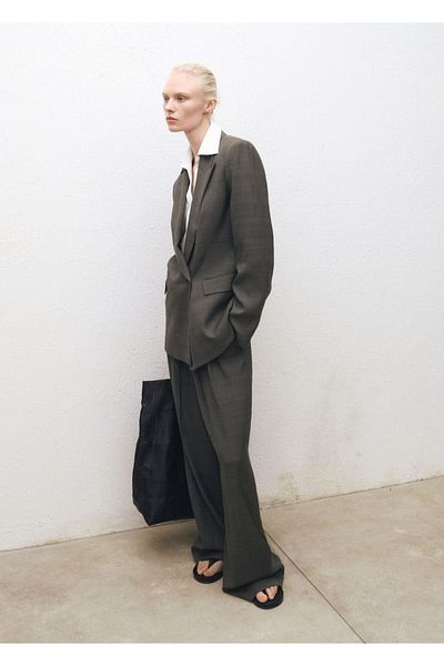MANGO Woman Belted Collet Fabric Trousers