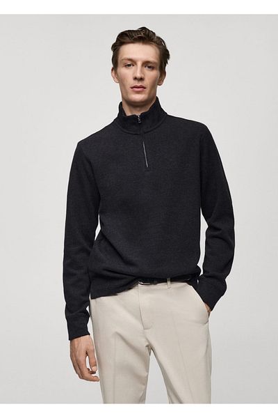 MANGO Man Ribbed Sweatshirt with Funnel Collar