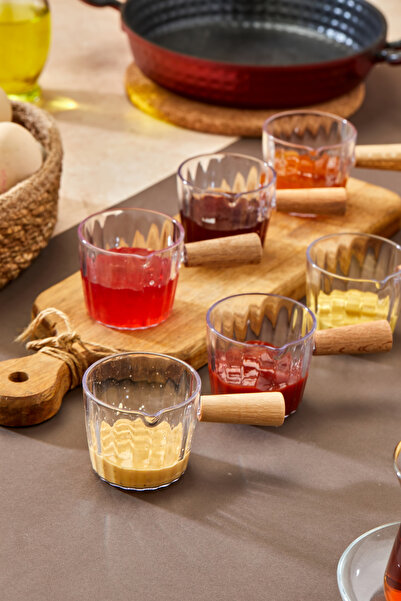 trendy kitchen مجموعة من 6 أطباق صلصة ميكا مربى - مقبض خشبي، سعة 80 مل للعروض الإفطار