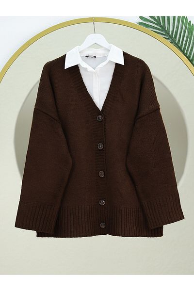 Modamorfo Buttoned Oversize Knitwear Cardigan - Brown