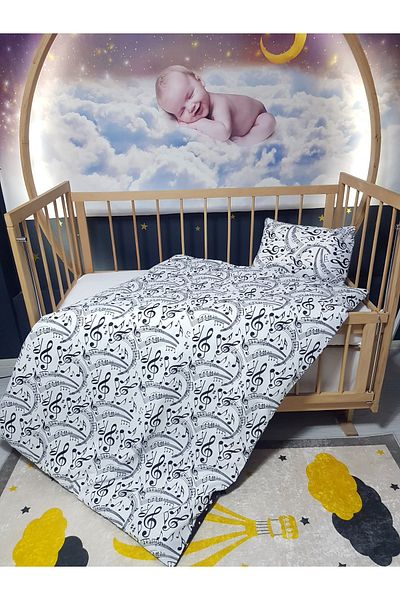 bebek iklimi 5 Piece 90X130 Baby Sleeping Set - Musical Note Quilt Pillow Sheet Set