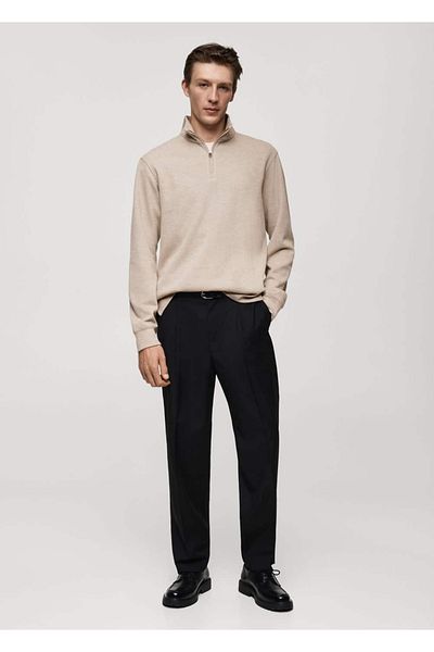 MANGO Man Ribbed Sweatshirt with Funnel Collar