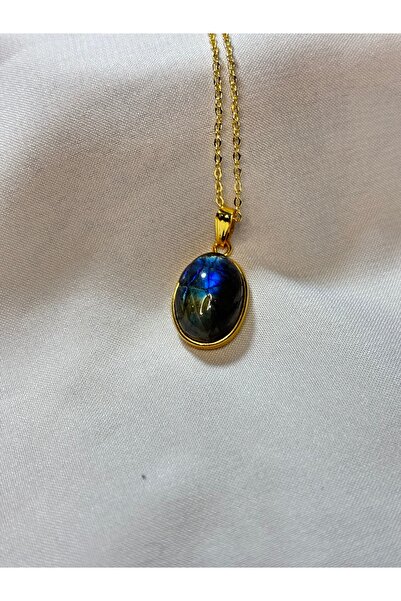 kuartz Labradorit Taşı Kolye. Sertifikalı Üst Kalite Altın Kaplama