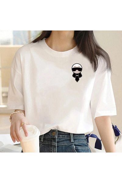 PALPİTO Tricou oversize cu imprimeu cu figurine albe pentru femei