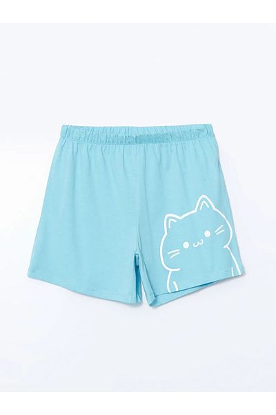 LC Waikiki LCW Young Women - Pantaloni scurți cu talie elastică cu imprimeu albastru Set de 2 piese