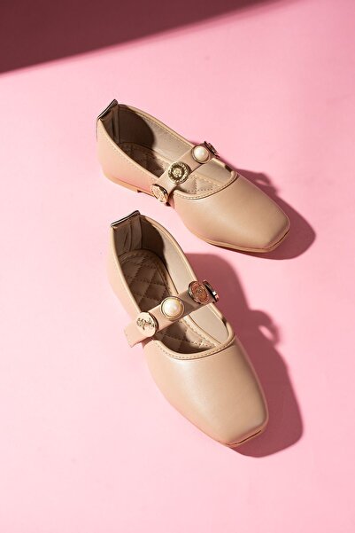 FUGA MODA Stamp Mink Skin Pearl και Seal Αξεσουάρ Μπαλαρίνες με Ταινία