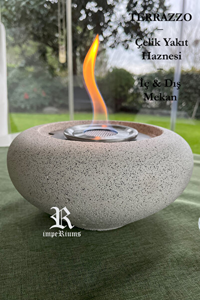 impeRiums Perla Bacasız Terrazzo Masaüstü Bioethanol Şömine