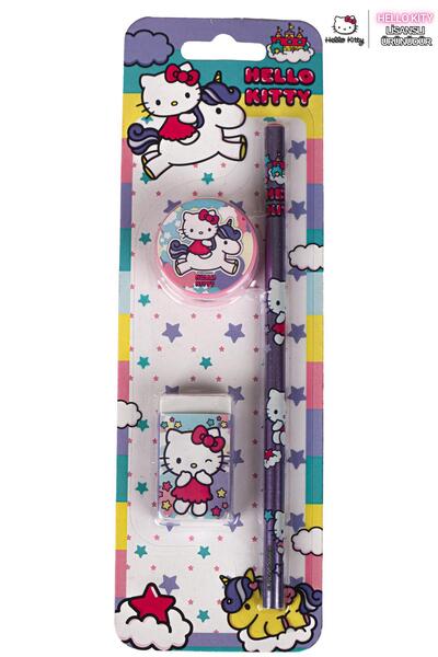 Hello Kitty Dekomus Ile Lisanslı 3'lü Kırtasiye Seti Kurşun Kalem,silgi Ve Ka...