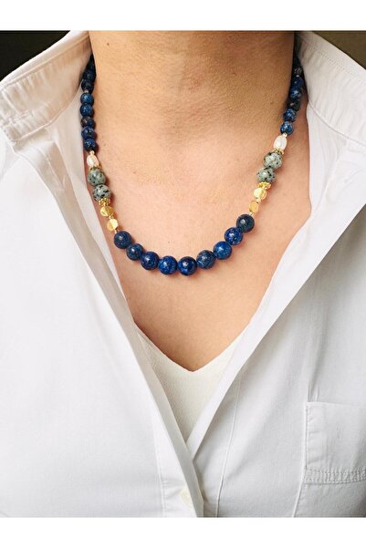 DEVİ fashion قلادة بتصميم من اللؤلؤ الحقيقي والحجر الطبيعي مقاس 50 سم