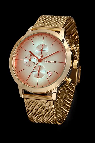 COMMES Colored Glass Men's Wristwatch Functions Active Steel Mesh Strap Wallet and Bracelet Gift