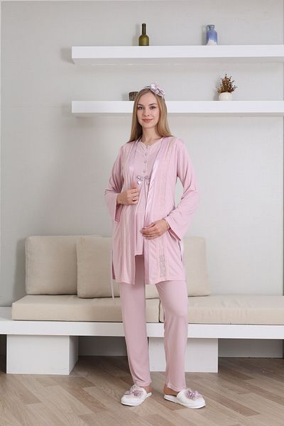 EM&FA TEKSTİL Maternity Maternity Dressing Gown Nightwear Set