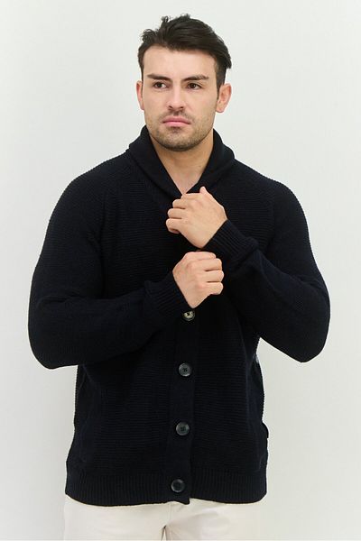 French Connection Men V-neck Crochet Cardigan, Navy