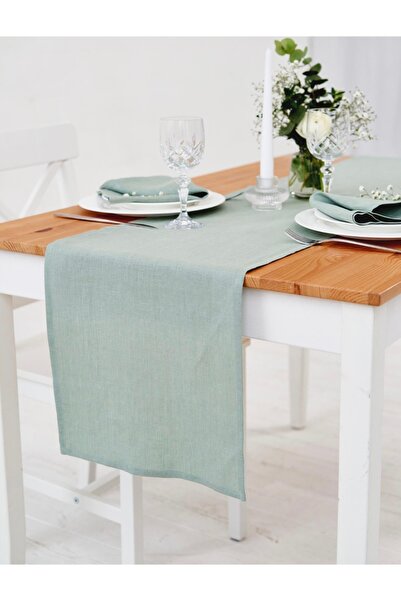 Linen Mood Premium Su Yeşili Renk Linen Keten Runner 40 X 150cm