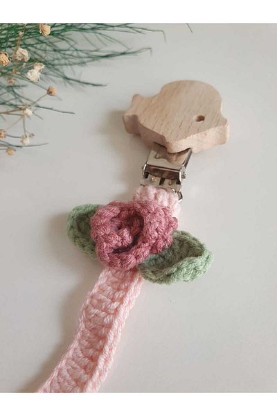 NEXT LİFE STORE Hand Knitted Rose Detailed New Series Pacifier Chain / Strap