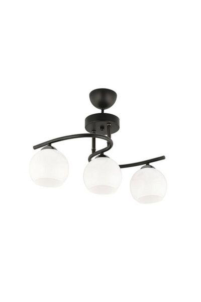 Semboldekor S Profile Black Triple Chandelier (White Glass)