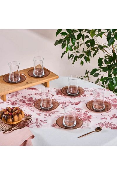 Karaca Juliet 12-teiliges türkisches Teeset für 6 Personen, Braun