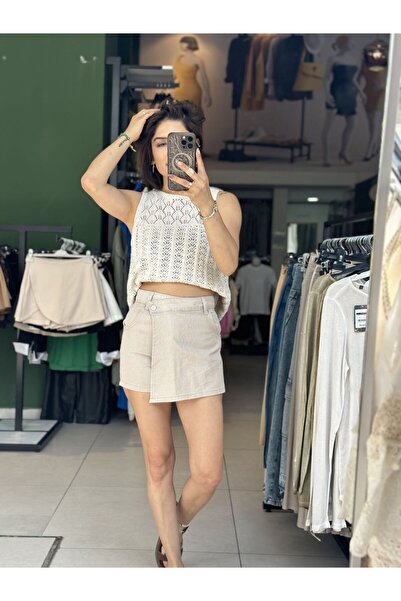 İstanbul Light Blue Side Button Covered Sort Skirt - XS