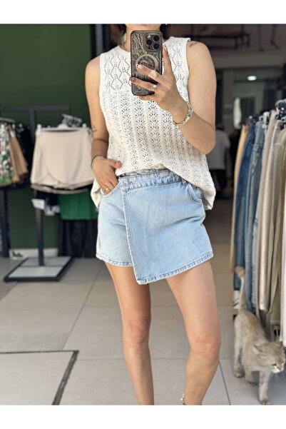 İstanbul Light Blue Side Button Covered Sort Skirt - XS