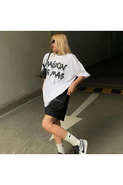 Boi Σετ μπλουζάκι και σορτς Maison De Mas Oversize - Λευκό εμπριμέ, Crew λαιμόκοψη