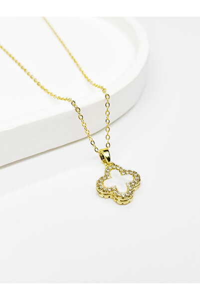 RABİA AKINCI BY NOURA Chance Gold Çift Taraflı Yonca Vca Marka Kolye