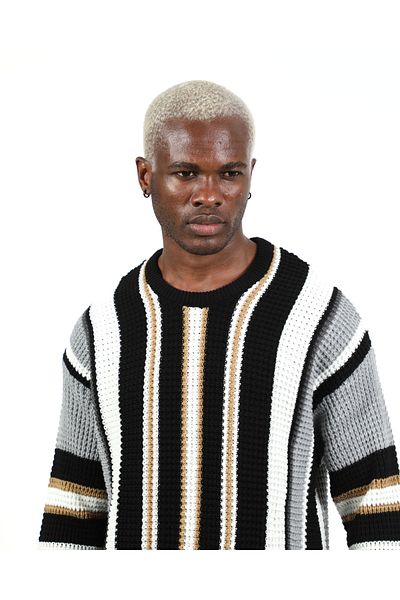 elkumoda Pulover supradimensionat din bumbac natural cu modele tricotate colorate, cu o formă lejeră, tricotaje lejere, elegante și confortabile