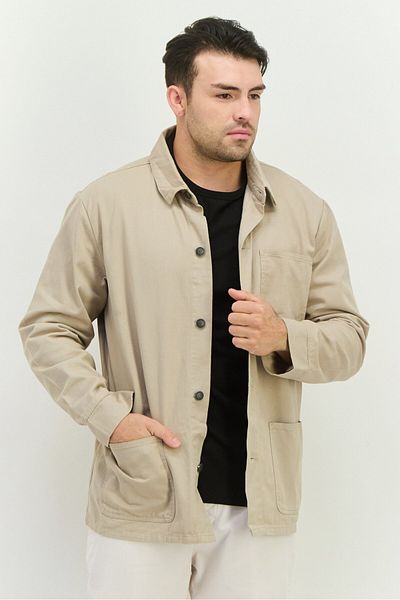 French Connection Men Solid Denim Jacket, Beige