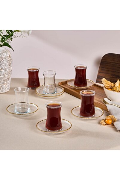 Karaca Juliet 12-teiliges türkisches Teeset für 6 Personen, Gold