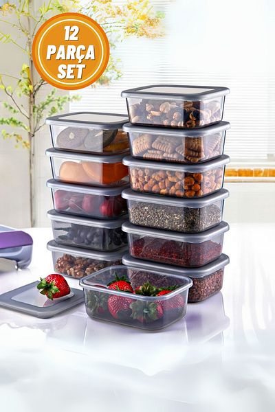 Hesaplı Kasa Set of 12 Storage Containers with Lids 250 Ml, Leakproof Breakfast Snack Bowl Fruit Storage Box