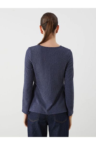 LC Waikiki Γυναικεία μπλούζα LCW Comfort Anthracite Crew Neck με υφή