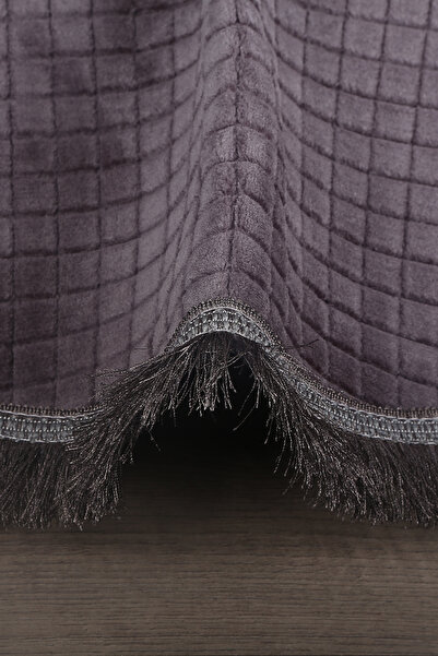 Teksev Square Plus Anthracite Color Oval Sports Fringed Runner Non-Slip Based Washable Soft Cutting Carpet