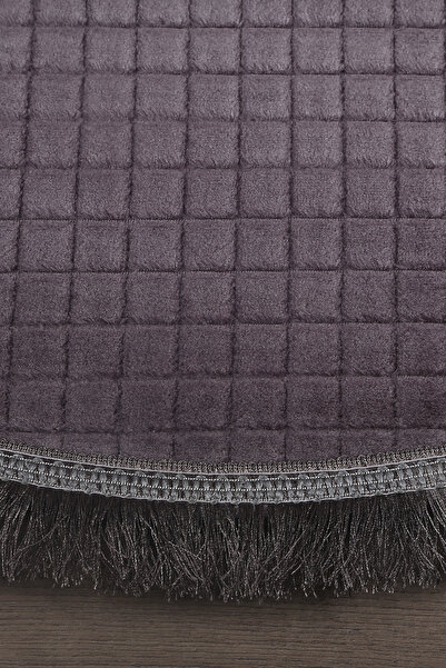 Teksev Square Plus Anthracite Color Oval Sports Fringed Runner Non-Slip Based Washable Soft Cutting Carpet