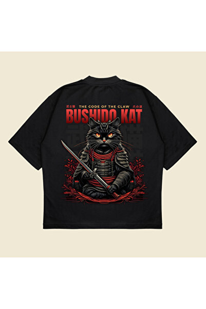 PURE POWER Bushidocat με τύπωμα oversized Unisex βαμβακερό μπλουζάκι από χοντ...