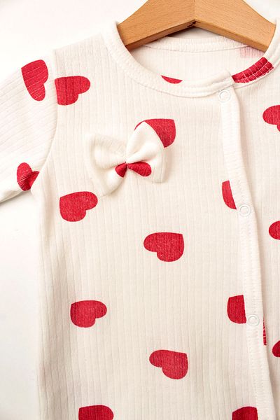Ma Miss Armina Baby Girls Romper Set - Heart Pattern, Cotton, Button and Bow Detail + Headband