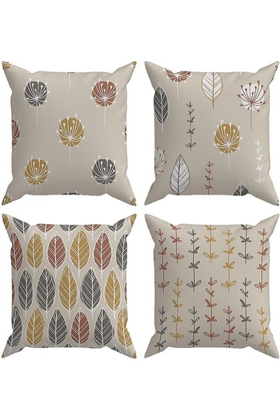 ALAMODECOR Bohemian Flower, Leaf Patterned 4-Piece Double Sided Digital Printed Throw Pillow, Sofa Pillow Cover Set