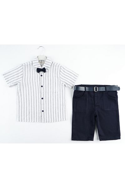 Katre Boy's Summer 4-Piece Shirt Capri Suit with Bow Tie Belt