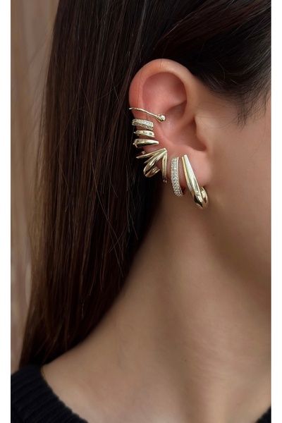 SU PERİSİ TAKI BİJUTERİ Vip Seri Gold Çoklu Görünümlü Kıkırdak Küpe