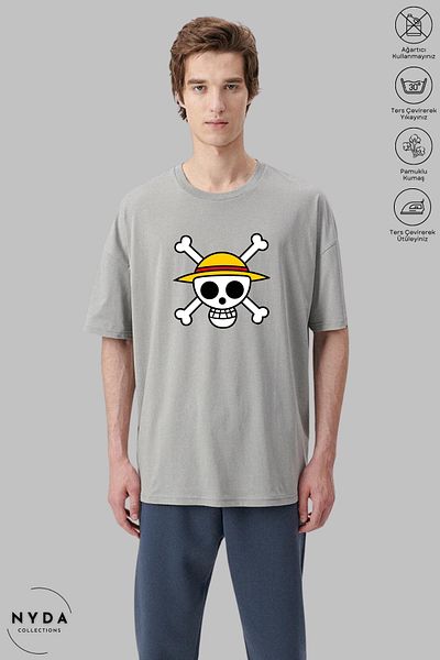 Nyda Collections Unisex Crew Neck One Piece εμπριμέ βαμβακερό μπλουζάκι με κοντό μανίκι